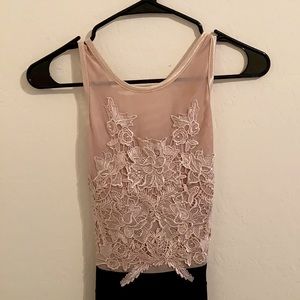 Jumpsuit | Nude Sheer Lace Design Top | Black Pant